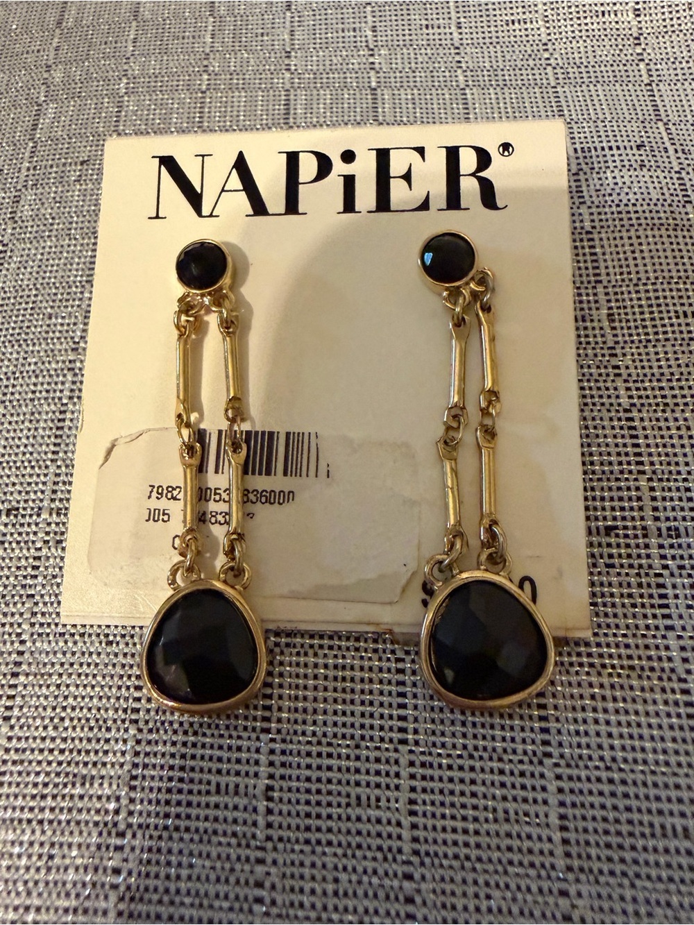 Napier Gold-Tone Drop Earrings with Black Accents